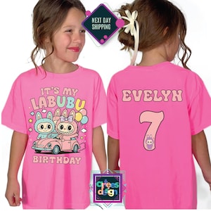 Custom Labubu Birthday Girl Shirt Personalized Labubu Birthday Gift Personalized Birthday Party Custom Birthday Shirt Cute Birthday T-Shirt