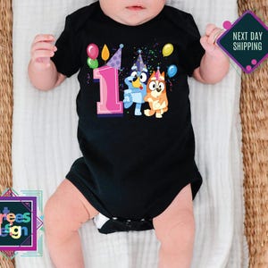 Personalized Birthday Girl Shirt Customizable Blue Cartoon Dog Birthday Girl Shirt First Birthday Girl Shirt Celebrate your little ones Tee