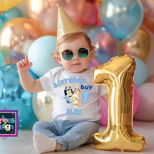 Customized Blue Dog Birthday Boy Shirt, Baby Boy First Birthday Shirt, Bluedog Birthday Party Shirt, Personalized Birthday Boy Shirt
