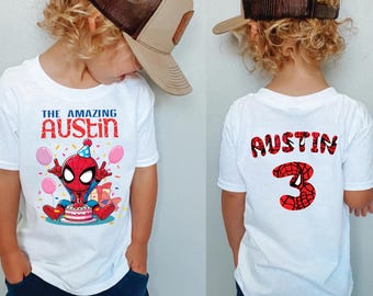 Customizable Spiderman Birthday Boy Shirt Birthday Party Shirt Custom Age Birthday Shirt Spider Web Shirt Spider Shirt Superhero shirt