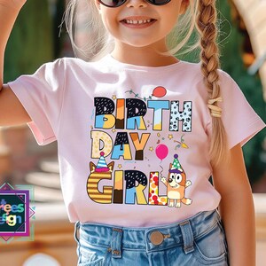 Blue Dog Cartoon Birthday Girl Shirt Blue Dog Birthday Shirt Blueyy Birthday Girl Shirt Personalized Birthday Girl Tee Birthday Party Shirt