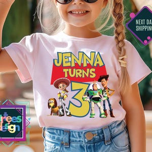 a young girl wearing a t - shirt that says jenny turns 35