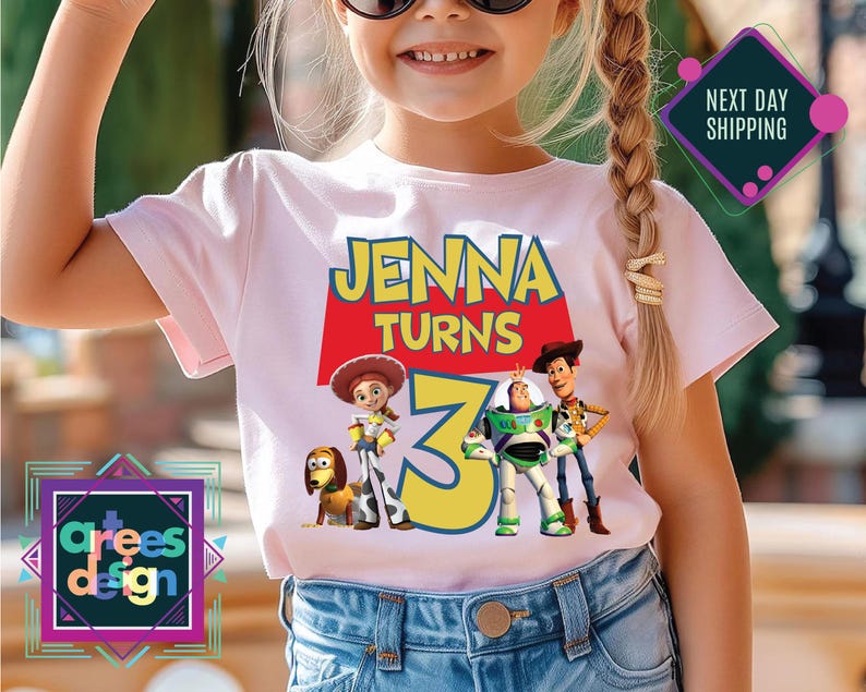 a young girl wearing a t - shirt that says jenny turns 35