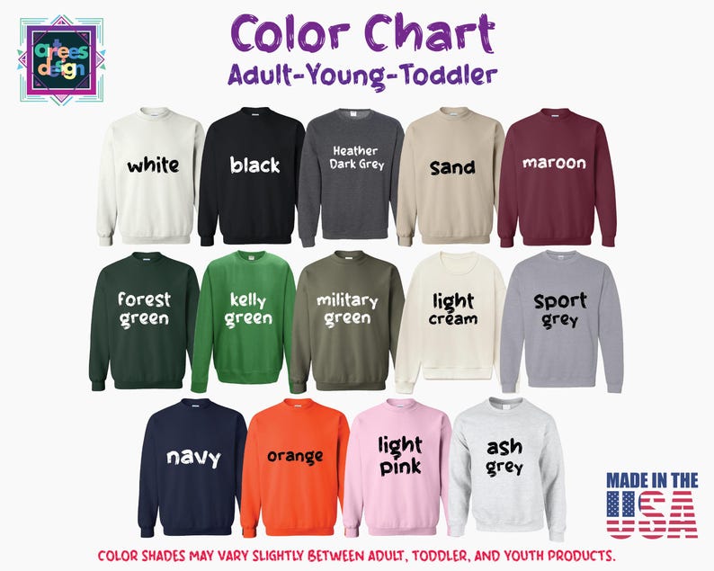 a collection of colorful sweatshirts, each with a different color and design, arranged in a grid format.