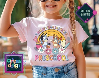 Preschool  Kid&#39;s The First Day Shirt This Episode is Called the First Day Shirt Kid&#39;s School Shirts Blue Dog Printed Toddler Pre K Tee Tops