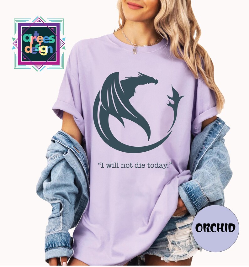 a woman wearing a purple t - shirt with the words i will not die today