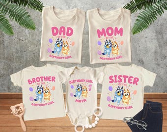 Custom Dog Birthday Girl Family Matching Shirt Personalized Blue Mom Dad Tees Blue Birthday Girl Custom Tee Birthday Party Shirt