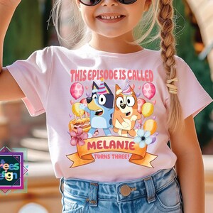 Personalized Birthday Girl with a Blue Dog Shirt Custom Blue Dog Birthday Girl Shirt Personalized Birthday Girl Tee Birthday Party Shirt