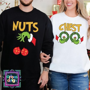 Chest And Nuts Couples Matching Christmas Sweatshirts Funny Christmas Shirt Couples Christmas outfits Christmas Humor Holiday Tee Funny tees