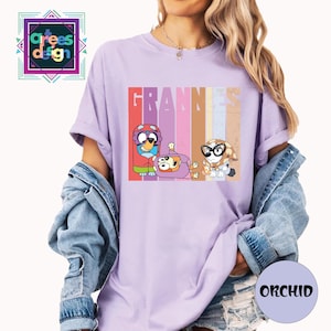 Comfort Colors Blue dog Grandma Shirt Cute Cartoon Grandma Tee Blue Grannie Gift Shirt Grandmother Character T-Shirt Funny Grandma Dog Shirt