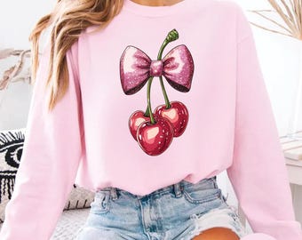 Coquette Cherry and Bow shirt Cherry shirt Cherry Coquette Shirt Cute Ribbon Shirt Soft Comfort colors Shirt Cherry Shirt Cute bow tee