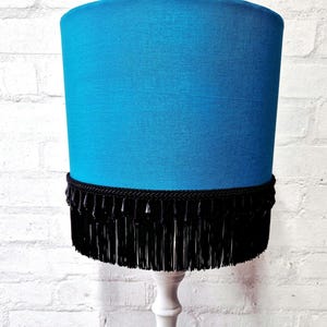 Turquoise Drum Lampshade: Spanish Gold Inner, Black Beading & Fringe