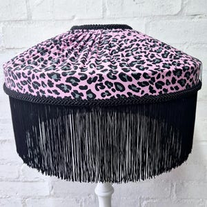 Pink Leopard Print Lampshade: Vintage Style Pleated Lampshade with Black Fringe