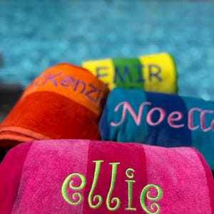 Personalized Cabana Stripe Beach Towel: Custom Embroidered Monogram