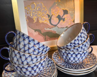Vintage Lomonosov Imperial Porcelain Cobalt Net Tea Trio - Etsy