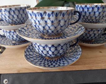 Vintage Lomonosov Imperial Porcelain Cobalt Net Tea Trio - Etsy