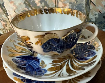 Lomonosov Porcelain Golden Garden Cup and Saucer Set Made in USSR