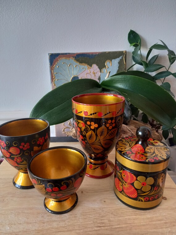 Vintage USSR Khokhloma, Hand Painted. 4 Items. - Etsy