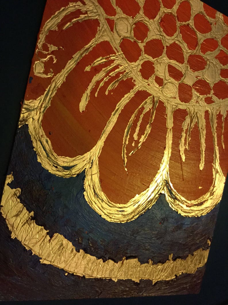 Set of Two hand painted notecards on bronze