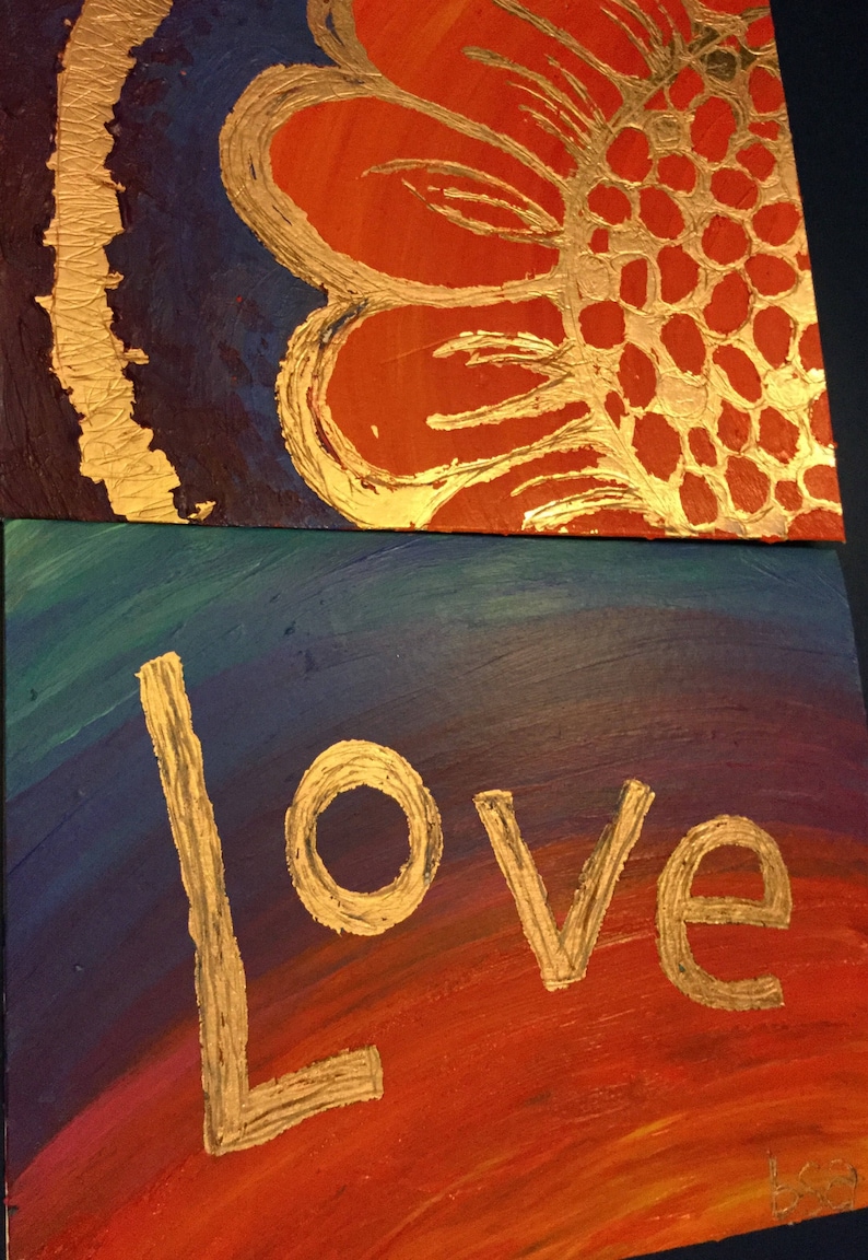 Set of Two hand painted notecards on bronze