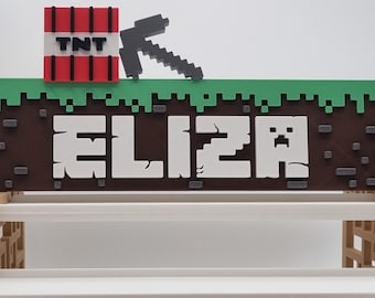 Custom 3D Printed Mining Door Sign: Gamer Room | Name Plate | Kids Room Decor | Personalized
