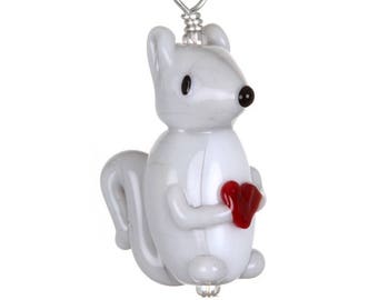 Glass Squirrel Pendant Necklace on Leather