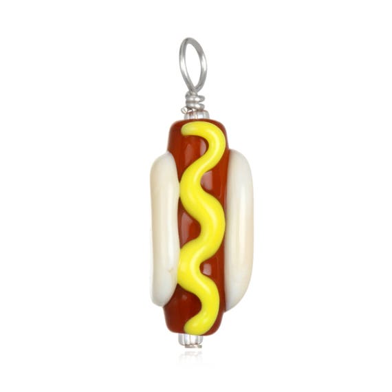 Glass Hot Dog Pendant Necklace on Leather