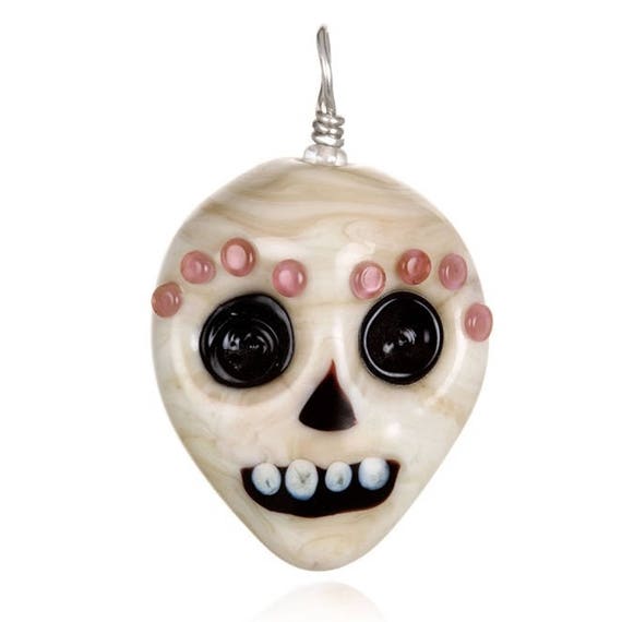 Glass Skull Pendant Necklace on Leather