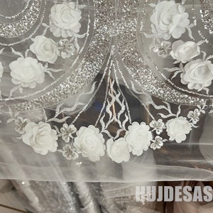 Handmade 3D Flower Lace Fabric: Sequined Wedding Dress Embroidery