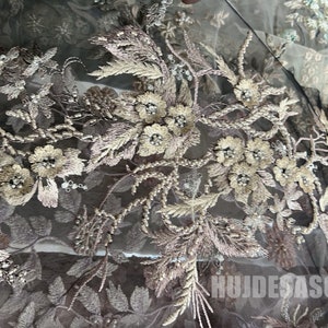 3D Flower Embroidery Fabric: Beaded Wedding Dress Material