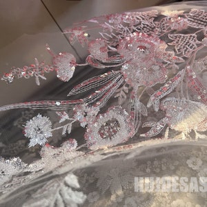 Beaded Floral Embroidery Fabric: Wedding Dress Material