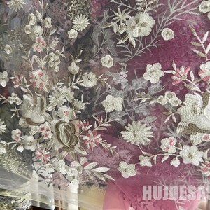 Multicolor Floral Embroidery Lace Fabric: Wedding Dress Material