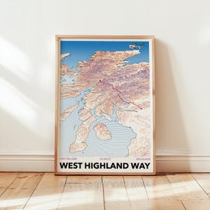 Topografisk karta över West Highland Way – Väggkonst för vandringsleder i Skottland