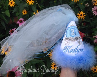 Cinderella Birthday Hat,  Carriage Birthday Hat, Princess Veil,  Cinderella Carriage Hat, First Birthday Hat, 2nd Birthday Hat, 3rd Birthday