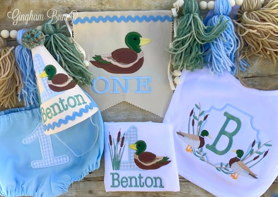 One Lucky Duck, 5 Pc., Mallard Birthday Set, one lucky duck theme, mallard duck theme. Southern Baby Birthday, Lucky Duck Party Theme