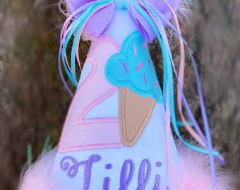 Ice Cream Birthday Hat,  First Birthday Hat, 2nd Birthday Hat, You choose colors,  by GINGHAM BUNNY