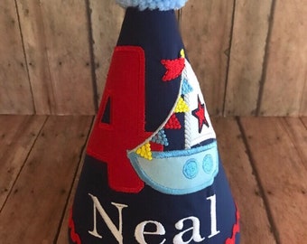 Sailboat Birthday Hat, Nautical Birthday, Naitical Cake Smash, Sailboat Cake Smash, Sailboat 1st Birthday Hat, 4th of July Birthday,