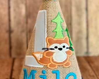 Fox Birthday Hat, Woodland Creatures Birthday, Woodland Creatures Birthday Hat, Camping Cake Smash Hat, Lumberjack Birthday Hat