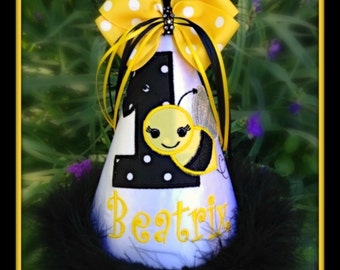 Bumble Bee First Birthday Hat, Honey Bee  2nd Birthday Hat, Bee Cake Smash Hat,  by GINGHAM BUNNY