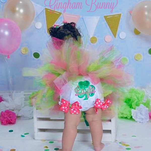 St. Patricks Glitter Ribbon Bloomers, Shamrock Diaper Cover, Shamrock Cake Smash, Lucky One Birthday, Shamrock Bloomers.