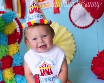 Circus Tent Birthday Hat and BIB,  Carnival Birthday Hat,  Happy Birthday Hat, You Choose Colors,