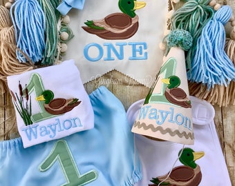 One Lucky Duck, 6 Pc., Mallard Birthday Set, one lucky duck theme, mallard duck theme.