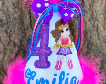 Super Hero Birthday, SuperGirl Birthday, Super Girl Birthday, Girl Superhero Birthday, Girl Superhero Birthday Hat, Any Number, 5th Birthday