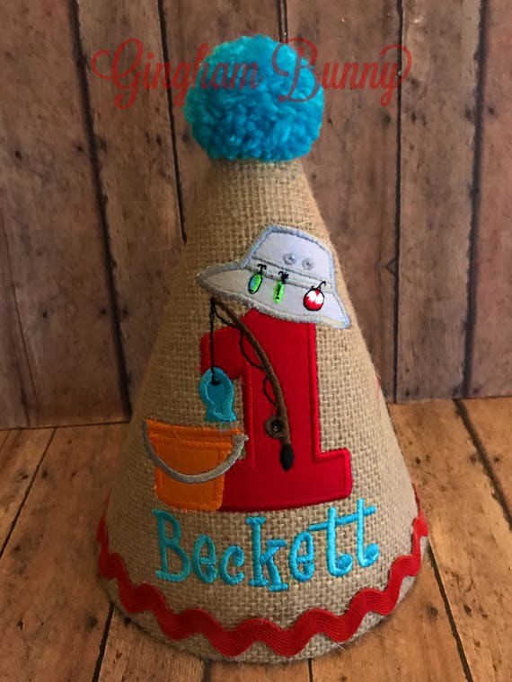 Fishing Birthday Hat, Fishing 1st Birthday, Baby Boy Fishing Hat,  Camping Birthday Hat, Baby Boy Hat, First Birthday Hat