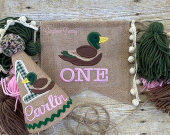 One Lucky Duck Banner and Hat,  One lucky duck theme, Mallard Duck Banner, 2 Pc. Set