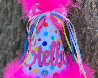 Monogrammed Birthday Hat, Girl Birthday Hat,  Personalized Birthday Hat, Name Birthday Hat, First Birthday Hat