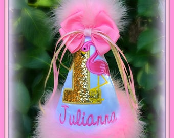 FLAMINGO Birthday Hat, Flamingo 1st Birthday Hat, Flamingo Pineapple Birthday Hat, 1st Birthday Hat, First Birthday Hat, by GINGHAM BUNNY
