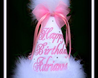 White First Birthday Hat, White 2nd Birthday Hat, Monogrammed, You Pick Colors,  Gingham Bunny