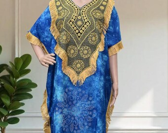 Luxus Stickerei Hals Tie-Dye Strass Kaftan für Frauen - Plus Size, Badeanzug Vertuschung, langer Kaftan, Farasha Kleid