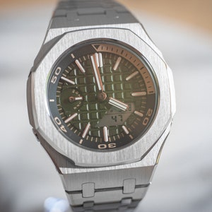 Casio Bespoke G-Shock GA-2100 Stainless Steel Case with Green Watch Face Full Modification